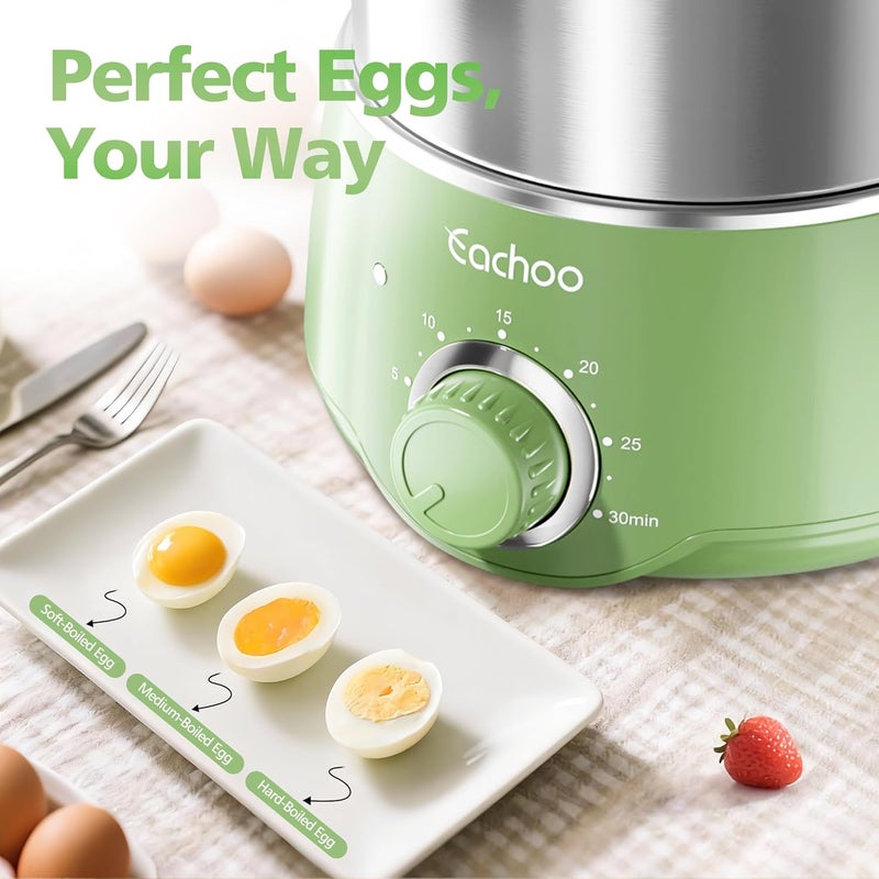 CACHOO Hard Boiled Egg Cooker - 14-Egg Rapid Stainless Steel Egg Boiler with 30-Min Timer & Auto Shut Off, Compact Electric Vegetable Steamer for Cooking, Dishwasher Safe, Retro Green - Image 5